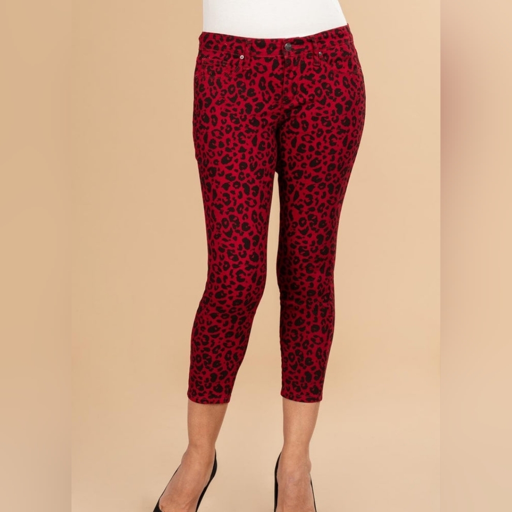 Red Leopard Print Ankle Pants